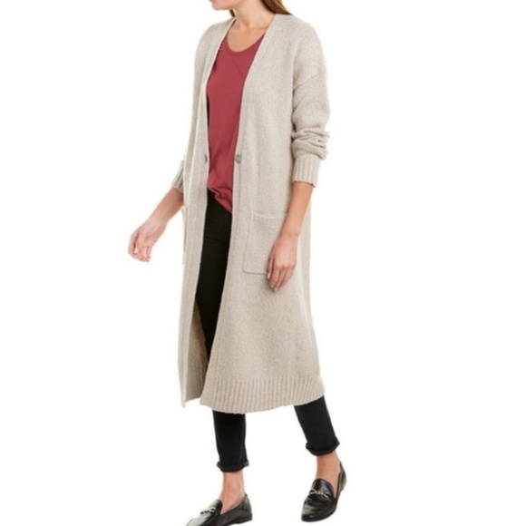 New Theory Wool Long Textured Cardigan in Stone Grey S - Picture 6 of 8